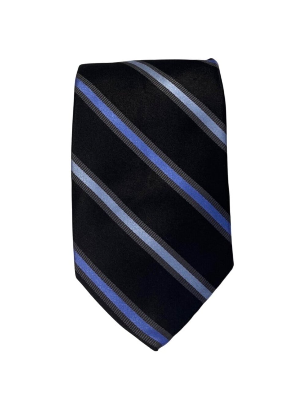 Stafford Black Striped Tie With Blue & Gray Accents 100% Silk Handmade (3/$15)